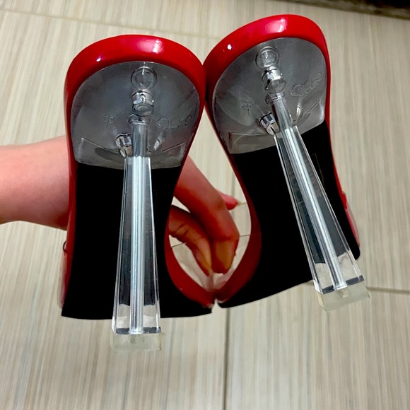 Red pvc clear square toe mules - Picture 8 of 9